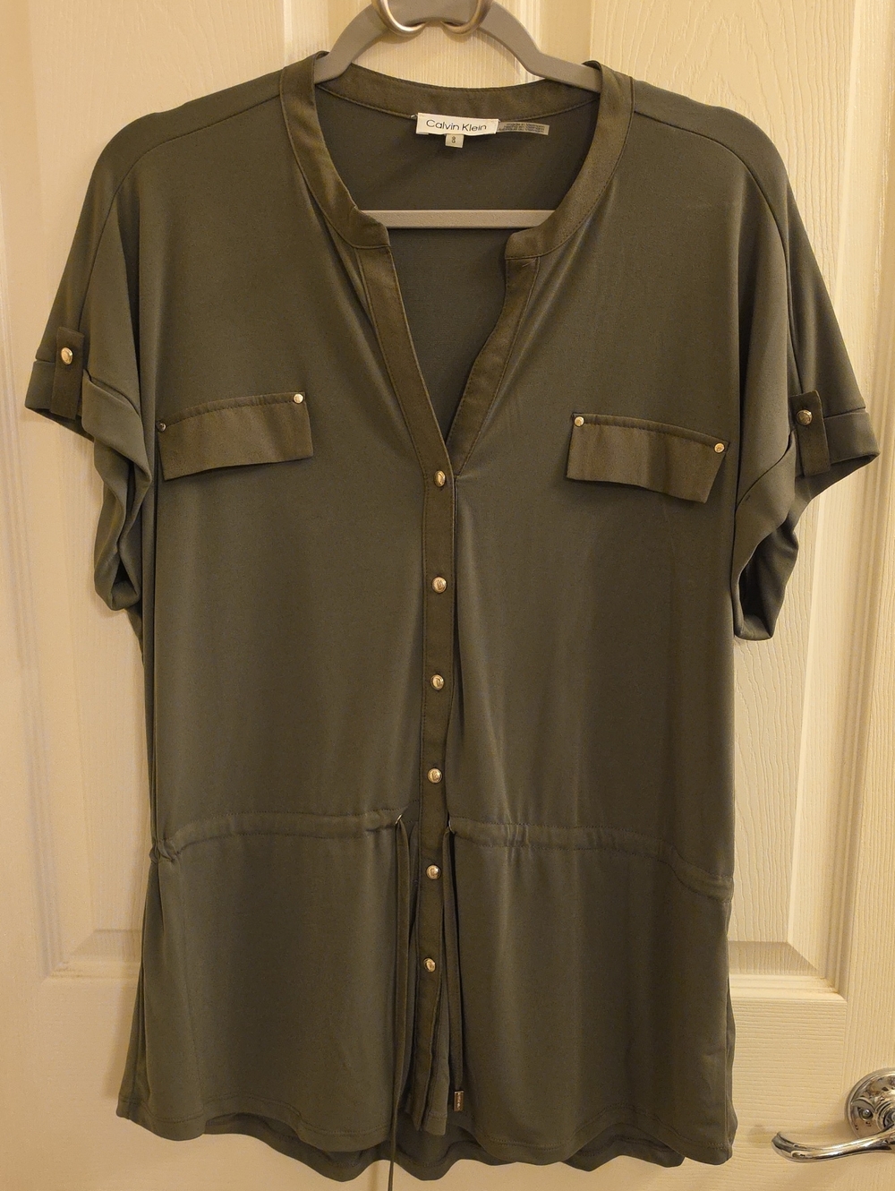 Calvin Klein Olive Green Button-Front Women's Top